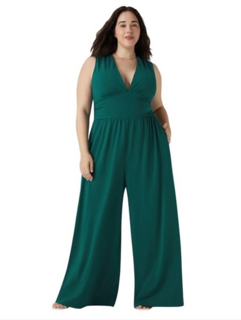 Halara Jumpsuit Womens XL Forest Green Wide Leg Cutout Easy Peezy Pockets Padded